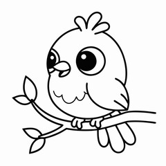 Cute Cartoon Bird Line Drawing for Coloring Book.
