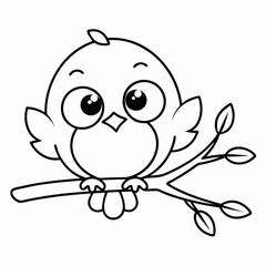 Cute Cartoon Bird Line Drawing for Coloring Book.
