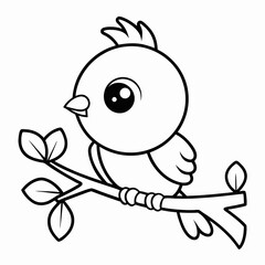 Cute Cartoon Bird Line Drawing for Coloring Book.