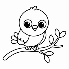 Cute Cartoon Bird Line Drawing for Coloring Book.
