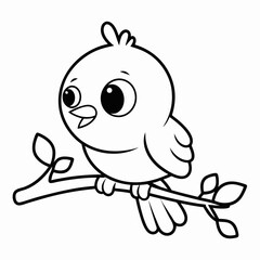 Cute Cartoon Bird Line Drawing for Coloring Book.