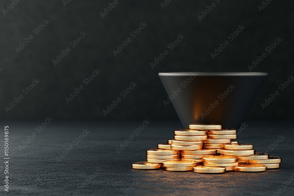 Aufkleber a clean design of an abstract funnel leading into a stack of coins, symbolizing profit flow