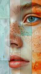Close-up Portrait: A Dreamlike Face in Abstract Hues 