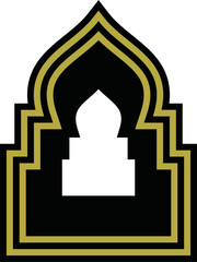 Obraz premium Traditional islamic window shapes in oriental style. Set of black silhouette eid mubarak decorative arches, mosque borders or moroccan gates. Arabic muslim architecture design elements, ramadan frames
