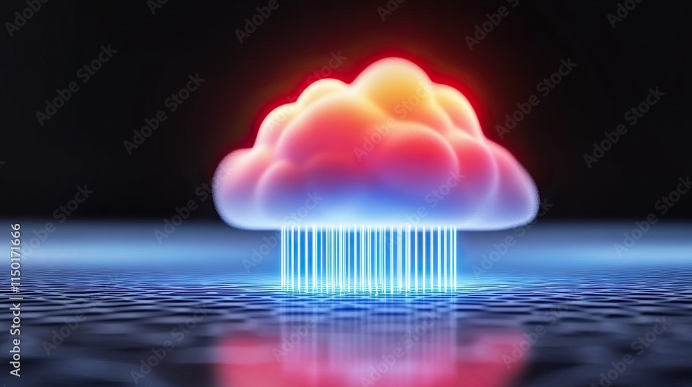 Aufkleber a digital cloud with colorful hues hovering above a striped surface, symbolizing data storage and te