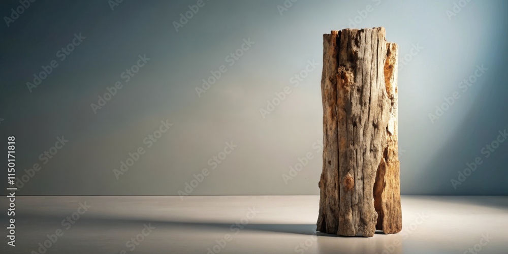 Poster a weathered tree stump against a muted backdrop provides a minimalist aesthetic for design projects