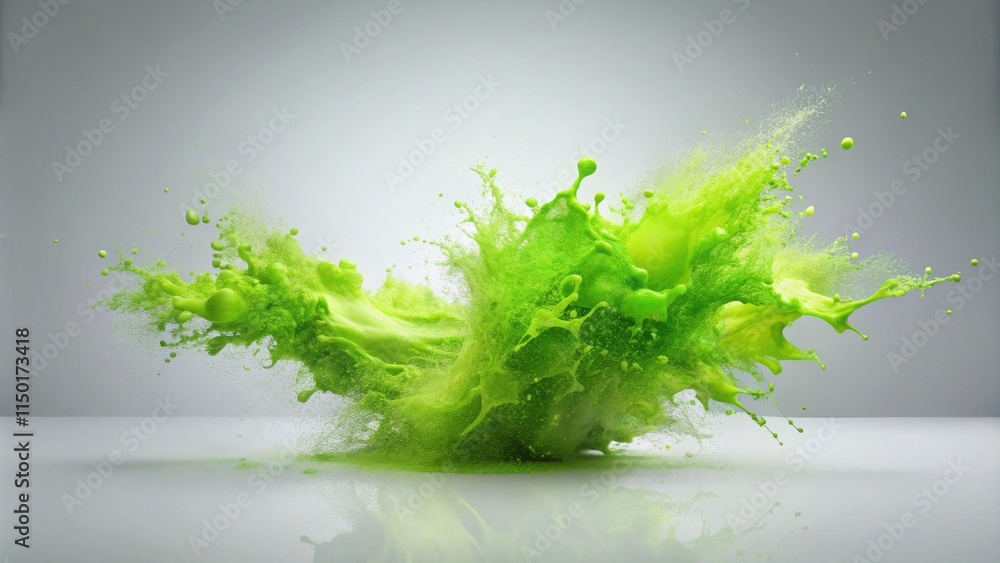 Poster lime green liquid explosion dynamic splash and burst of color