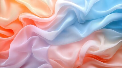 Obraz premium Colorful Flowing Fabric Background with Soft Pastel Shades of Blue, Pink, and Orange Creating a Dreamy and Elegant Abstract Texture