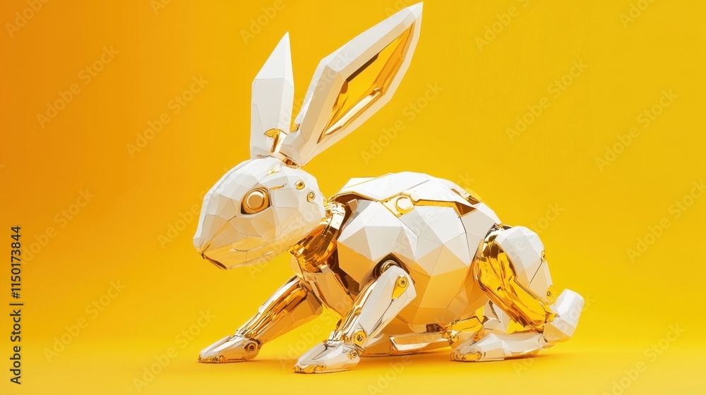 Aufkleber a robot rabbit designed in low-poly style, highlighted with sharp edges and smooth surfaces, set aga