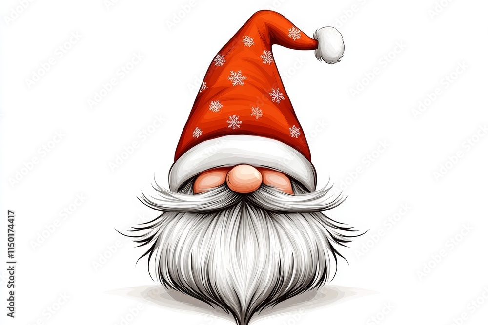 Poster a conceptual design of a gnome hat and beard, represented with simple, clean shapes and vibrant red 