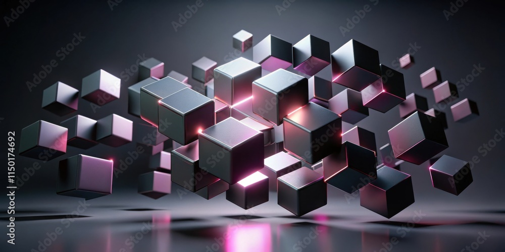 Aufkleber abstract composition of glowing metallic cubes in motion