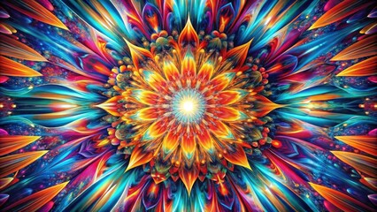 Vibrant Abstract Floral Design with Symmetrical Patterns and Glowing Center