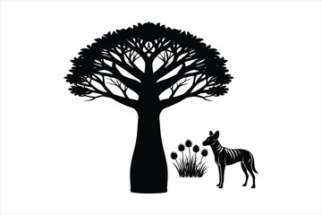 African Baobab Tree with Hyena Silhouette