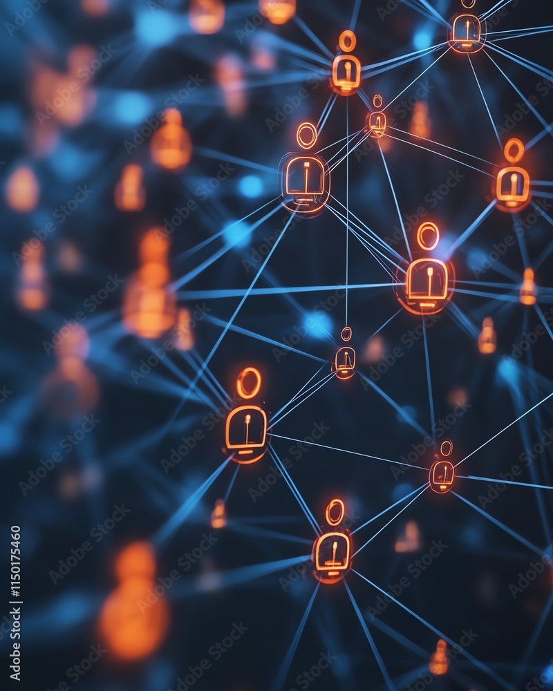 Poster advanced digital network with virtual interfaces and data exchange, symbolizing global communication