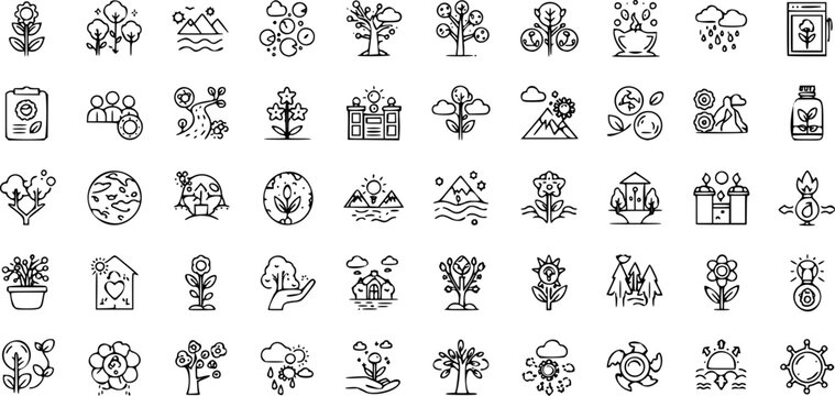 Environment Line Editable Icons set. Vector illustration in modern thin line style of nature related icons: plants, insects, animals, and more. Pictograms and infographics for mobile apps