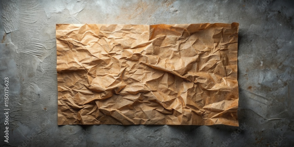 Aufkleber a crumpled sheet of brown paper rests on a textured gray surface