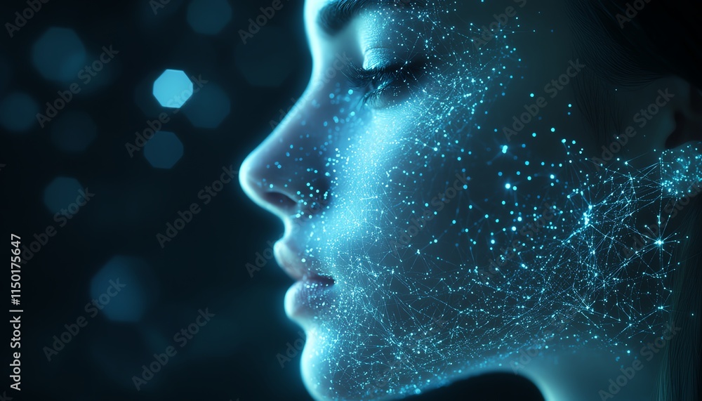 Poster advanced virtual interfaces within a digital network, continuous data exchange, representing technol