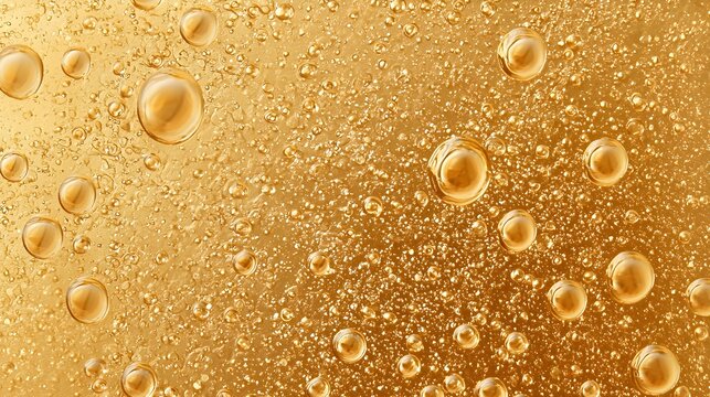 Fizzing bubbles rise in golden liquid, capturing refreshing effervescence