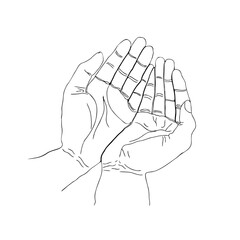 Hand drawn making dua hands, muslim making dua doodle