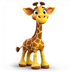 Adorable 3D cartoon giraffe standing on a white background, perfect for children's projects and designs