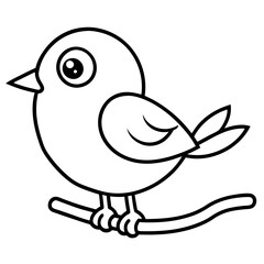 Cute Cartoon Bird Line Drawing for Coloring Book.