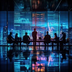 Strategic business meeting urban skyline corporate presentation modern office professional viewpoint data-driven insights