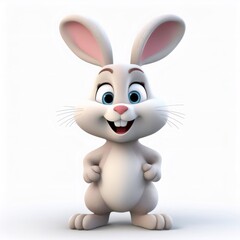 Confident cartoon rabbit posing with hands on hips, grinning widely, embodying playful personality against pristine backdrop
