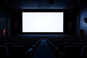 Obraz premium Empty movie theater with a blank screen awaiting a film