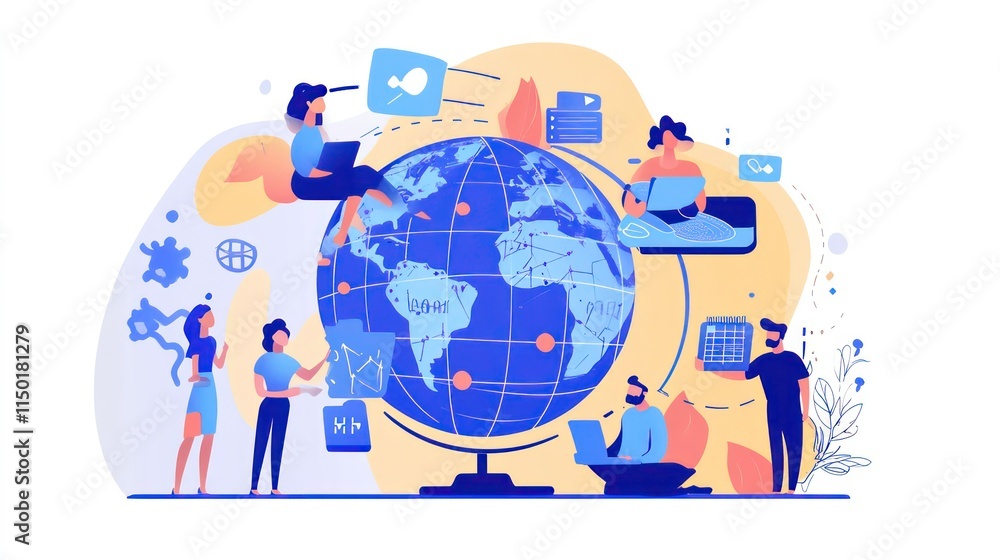 Aufkleber global teamwork, collaboration, and data analysis around the world.