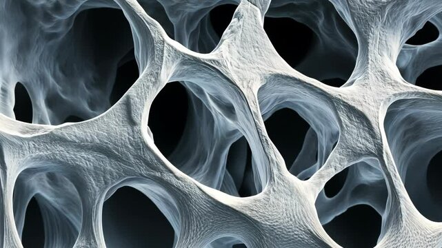 Intricate network of microscopic structures showcasing bone tissue in detail under high magnification