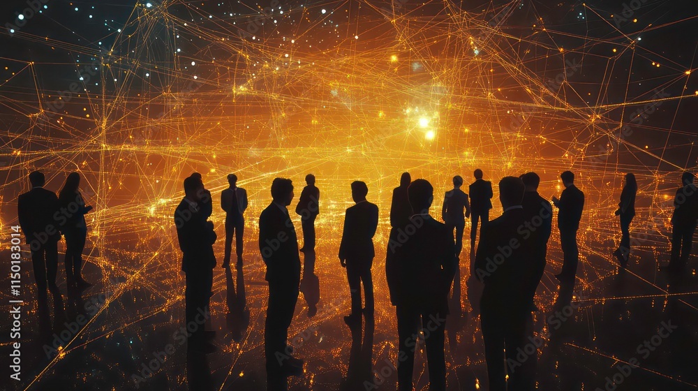 Aufkleber global business and digital organization with a team working on network connections and data exchang