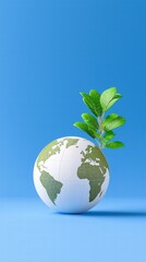 A globe symbolizes environmental awareness with a green plant sprouting from it.