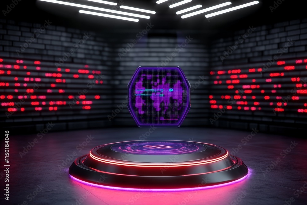 Aufkleber A futuristic forex trading setup with holographic screens displaying currency pairs, AI-driven predictions, and glowing trends