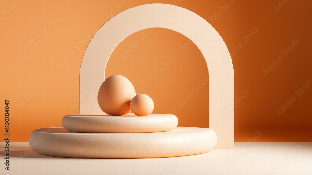Poster a minimalist composition featuring abstract shapes in warm tones and soft shadows.