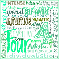 Enneagram Type 4 graphic using descriptive type words