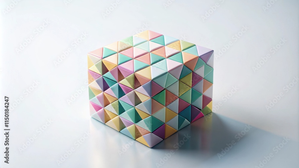 Aufkleber Abstract Pastel Triangular Cube Structure A Geometric Design of Colorful Polygons