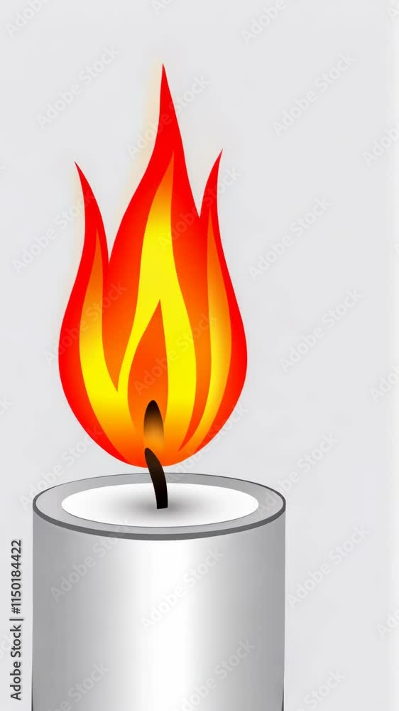 Poster candle with vibrant flame burning on a white background in a simple setting