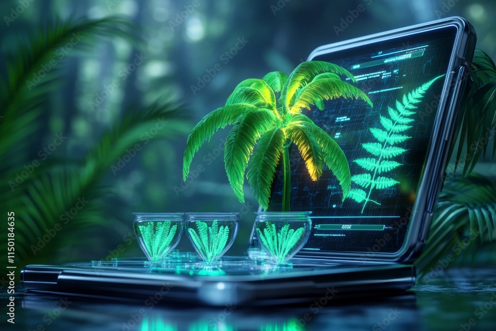 Poster a futuristic lab scene with a holographic interface showing a genetic map, surrounded by glowing sam