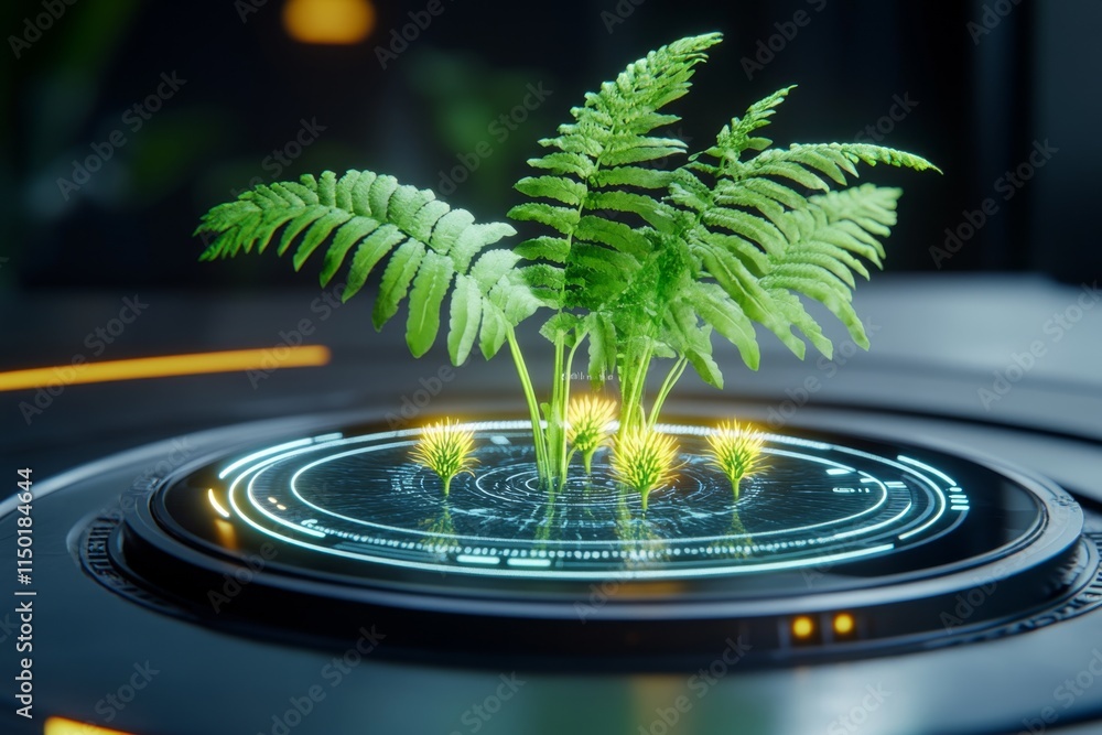 Poster a futuristic lab scene with a holographic interface showing a genetic map, surrounded by glowing sam