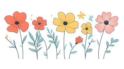 Colorful Floral Arrangement with Delicate Stems and Leaves