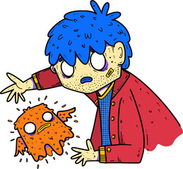The boy show his magic to make a bear monster appear in his hand