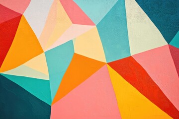 Fototapeta premium Abstract geometric art featuring vibrant colors like teal, orange, pink, and red, creating a textured polygonal pattern.
