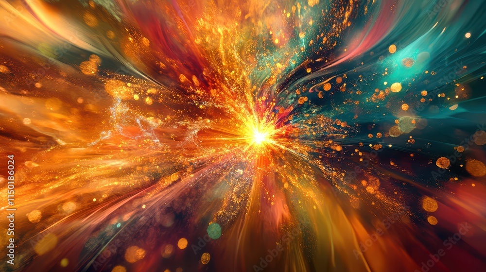 Poster vibrant explosion of colorful light and energy, abstract design representing dynamic movement and co