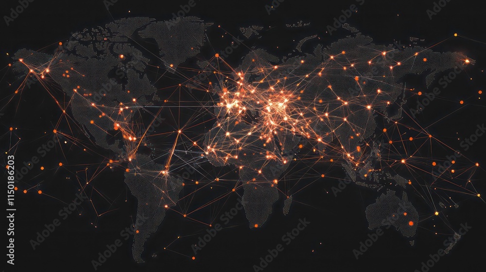 Poster global business network structure with connections for data exchange and collaboration