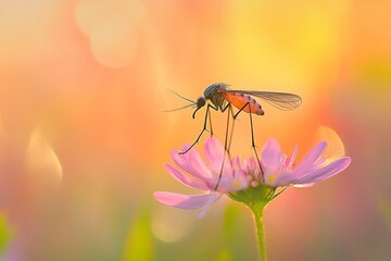 Mosquito on a Pink Flower at Sunset: A Macro Photography