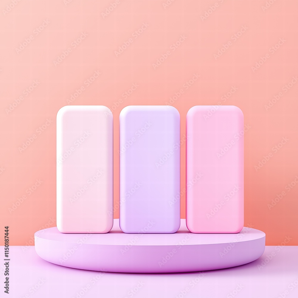 Poster minimalist design showcasing pastel colored rectangles on a circular platform.