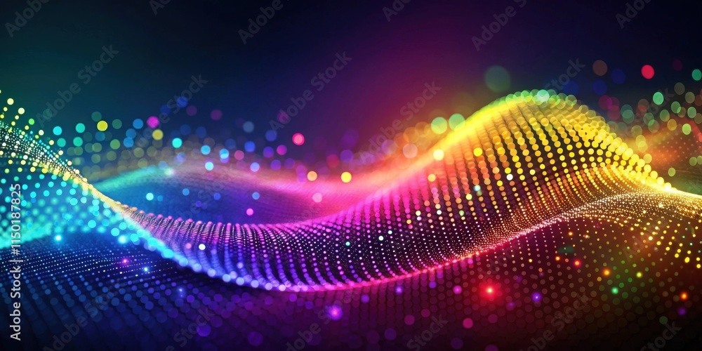 Poster abstract colorful wave of illuminated particles digital art background
