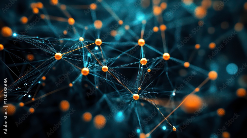 Poster abstract network connection with glowing nodes and lines.