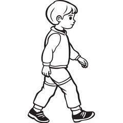 One kid walking line art 