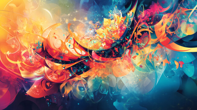Vibrant colors and festive patterns in an abstract design, setting a joyous mood for ramadan